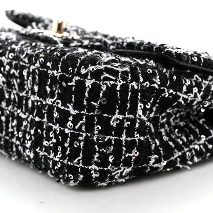 Chanel Tweed Quilted Mini Top Handle Rectangular Flap Black White 10 of 12