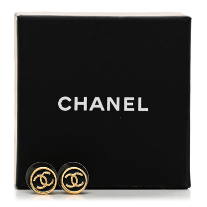 Chanel Resin CC Round Earrings Gold Black 5 of 5