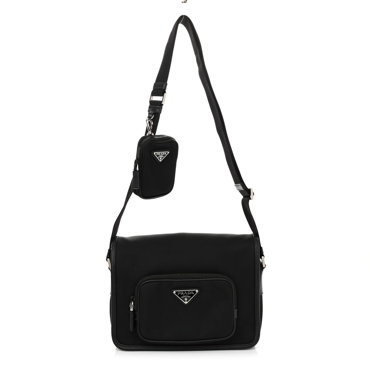 Re-Nylon Tessuto Saffiano Pocket Flap Messenger Bag Black