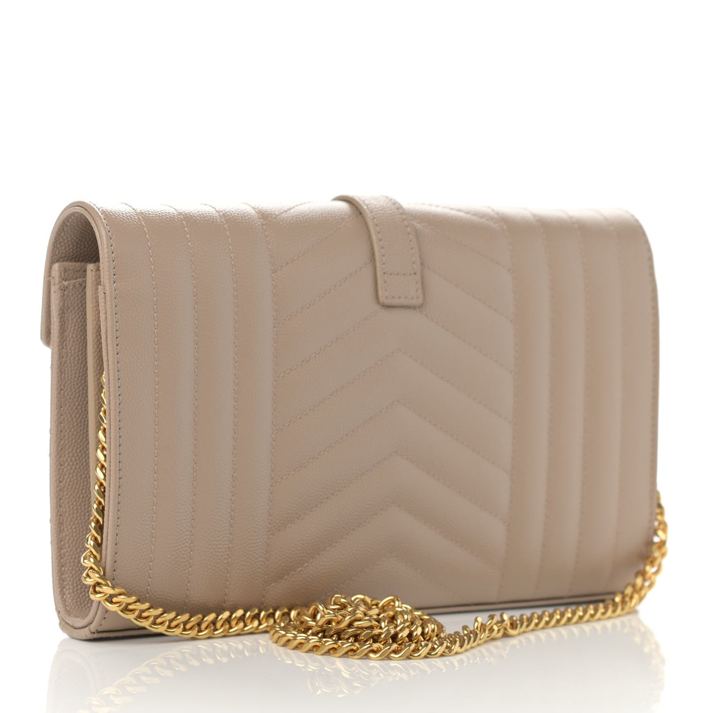 Grain De Poudre Mixed Matelasse Triquilt Monogram Chain Wallet Dark Beige
