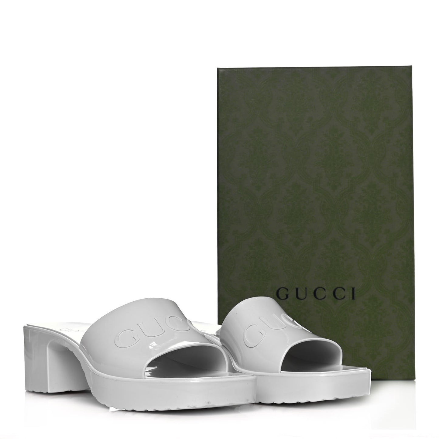 Rubber Gucci Logo Womens Platform 20/60mm Slide Sandals 41 Mystic White