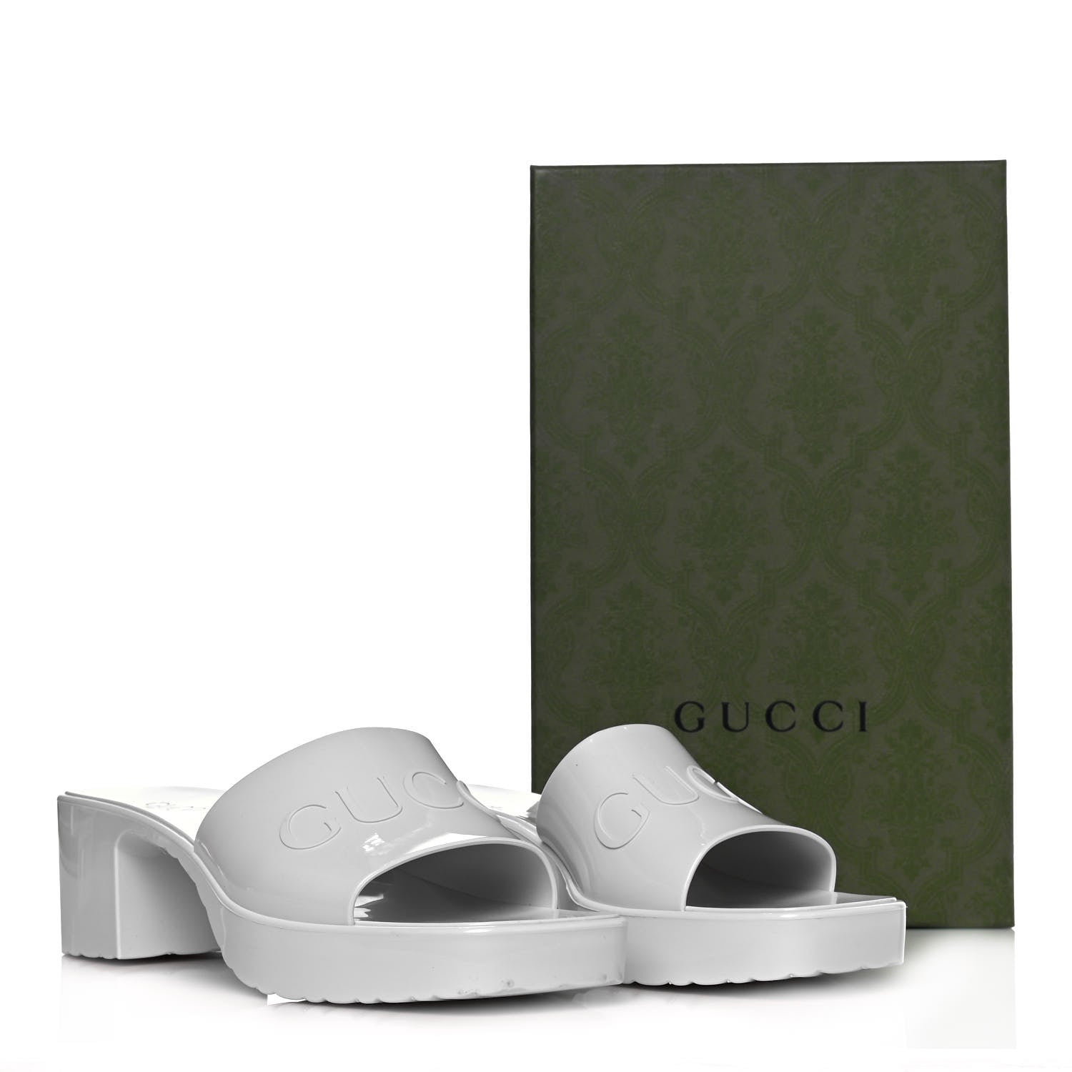 Gucci Rubber Gucci Logo Womens Platform 20/60mm Slide Sandals 41 Mystic White 9 of 9