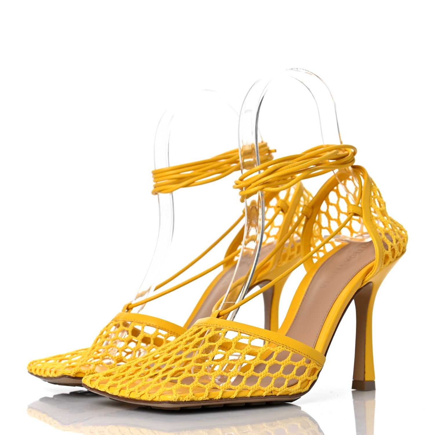Bottega Veneta Mesh Nappa Stretch Ankle Tie Sandals 37 Egg Yolk 3 of 7