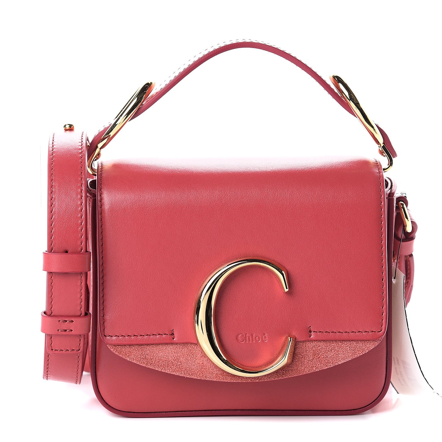 Shiny Calfskin Suede Mini C Double Carry Scarlet Pink
