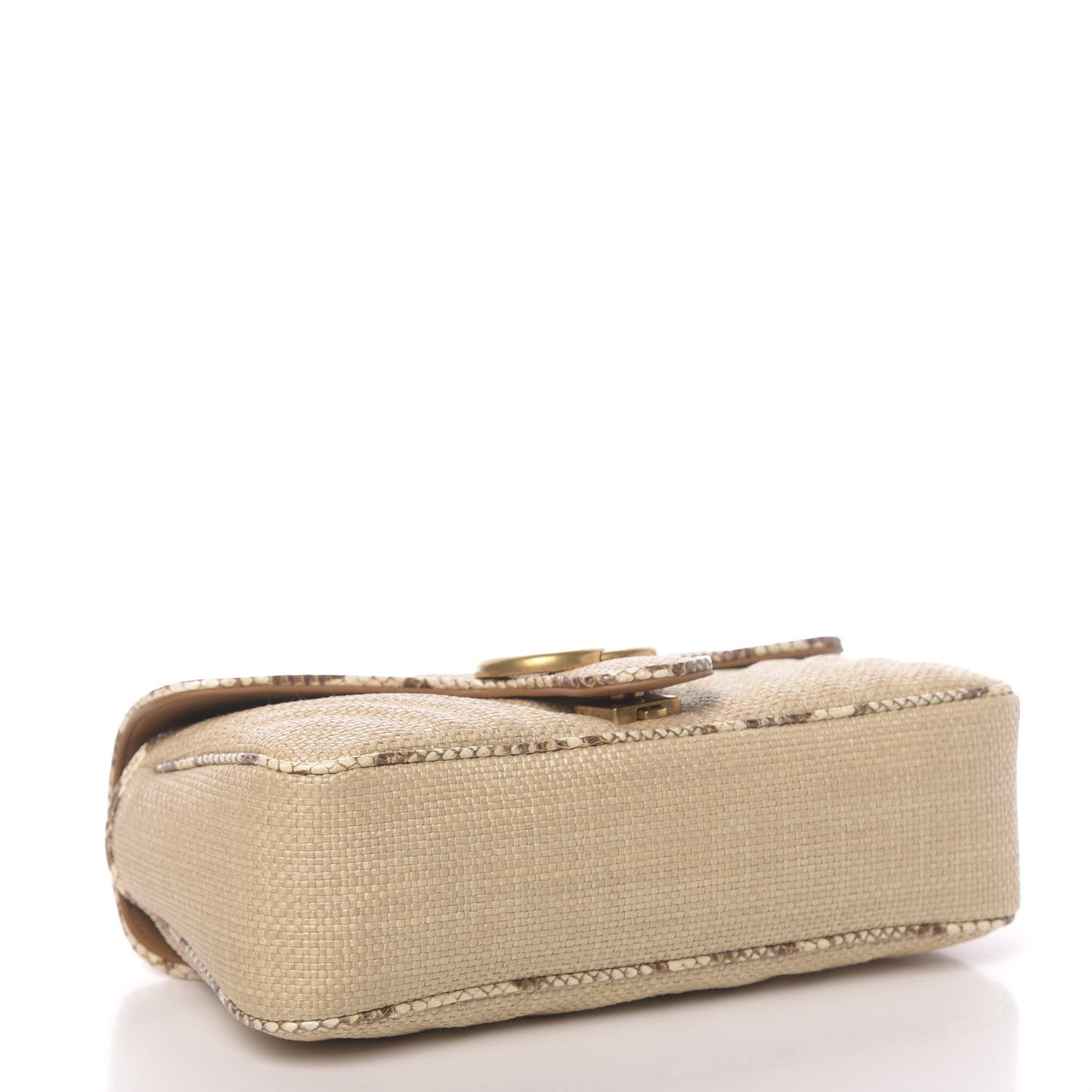 Raffia Elaphe Matelasse Small GG Marmont Shoulder Bag Natural Cream Brown