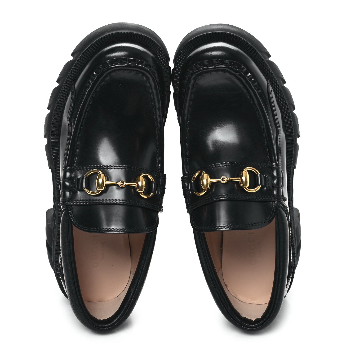Gucci Magnum Calfskin Nappa Samoa Womens Horsebit Platform Chunky Lug Sole 40mm Loafers 35 Black 2 of 10