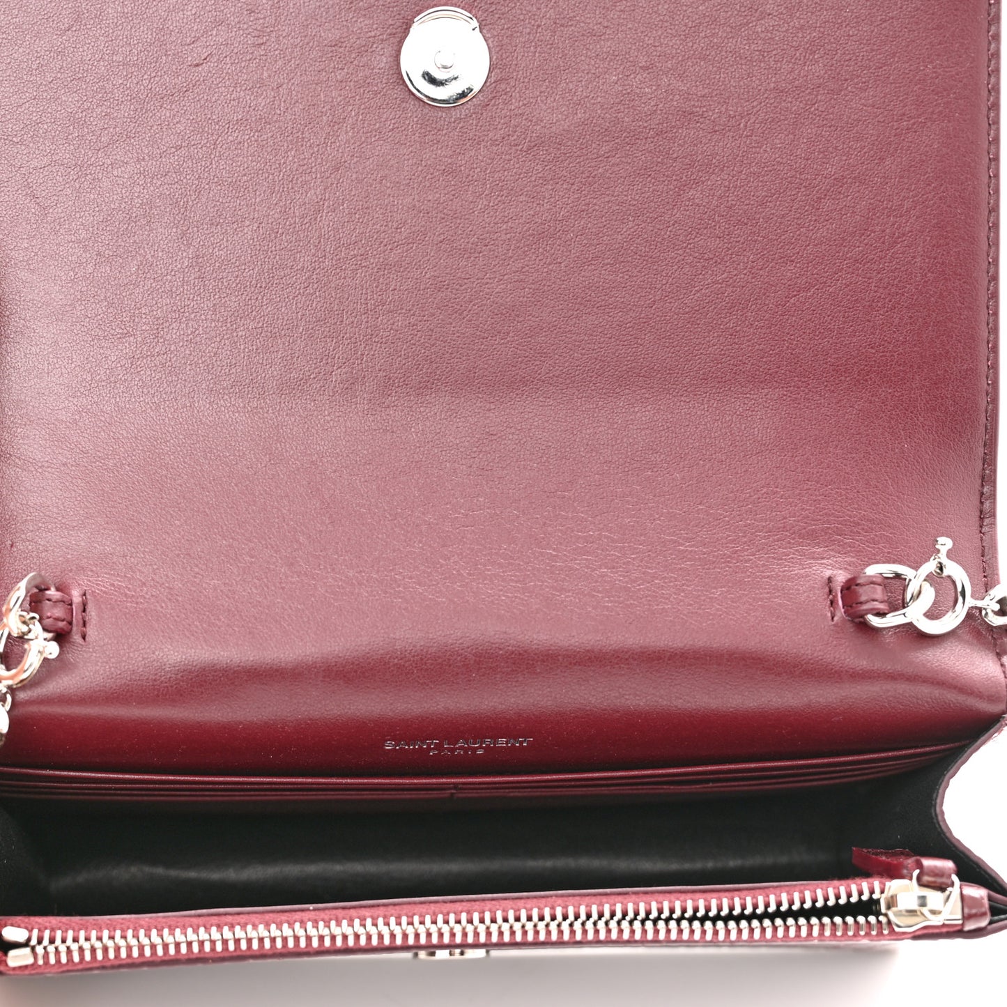 Calfskin Crocodile Embossed Kate Monogram Tassel Chain Wallet Rouge Legion