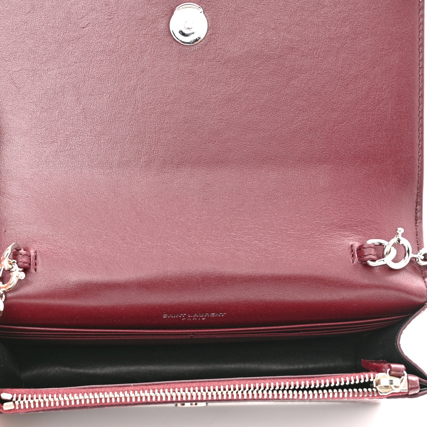 Saint Laurent Calfskin Crocodile Embossed Kate Monogram Tassel Chain Wallet Rouge Legion 5 of 9