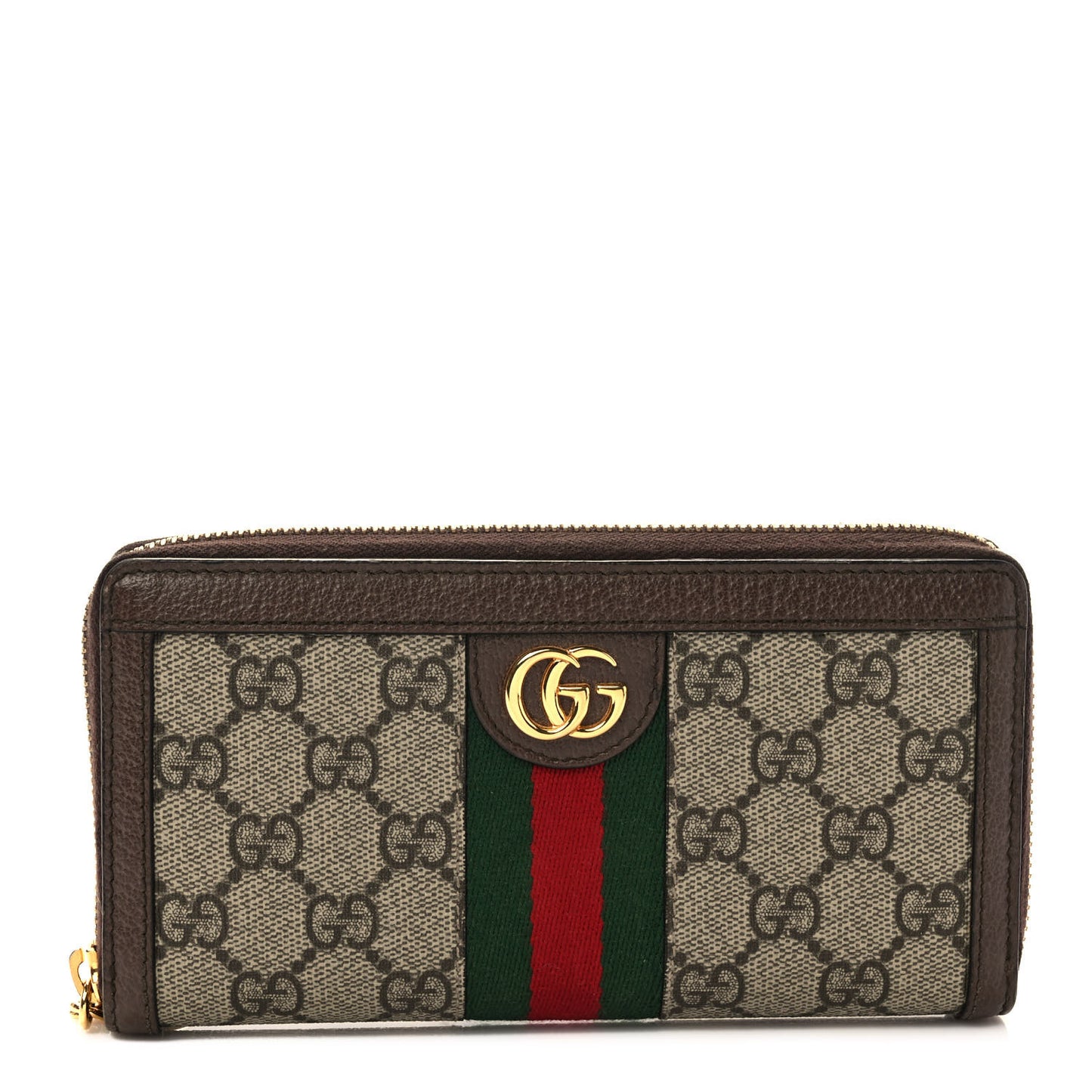 GG Supreme Monogram Web Ophidia Zip Around Wallet Brown