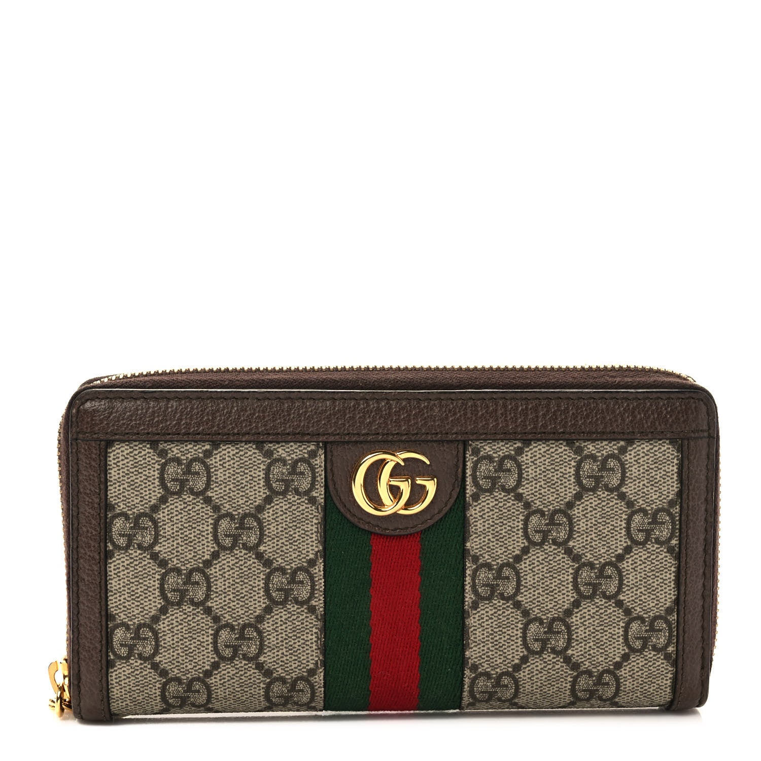 Gucci GG Supreme Monogram Web Ophidia Zip Around Wallet Brown 1 of 5