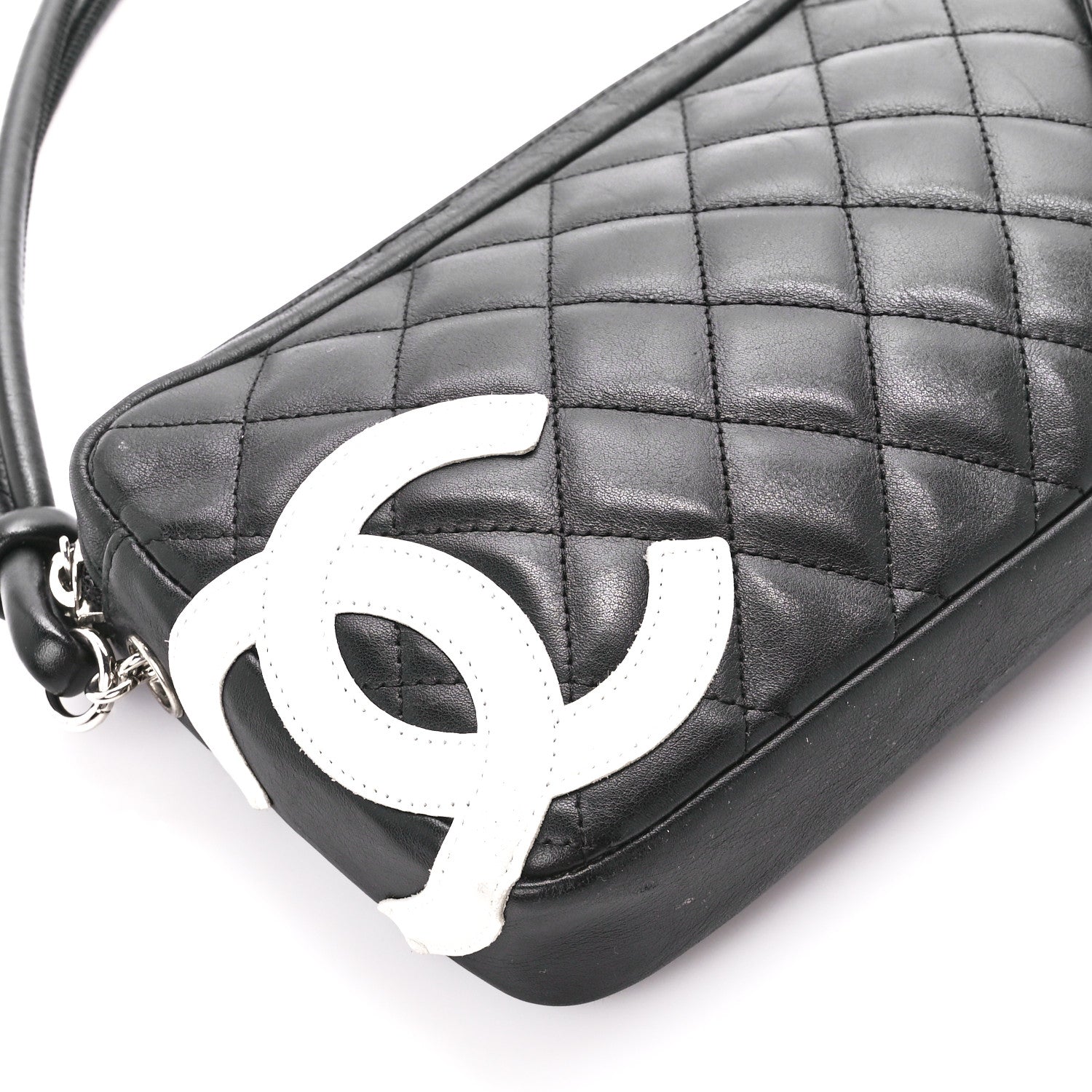 Chanel Calfskin Quilted Cambon Pochette Black White 9 of 10