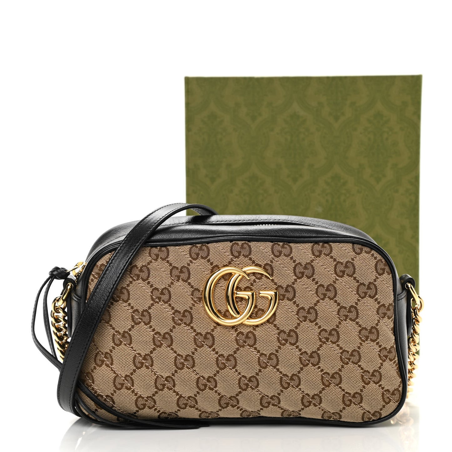 Monogram Matelasse Diagonal Small GG Marmont Chain Shoulder Bag Beige Black