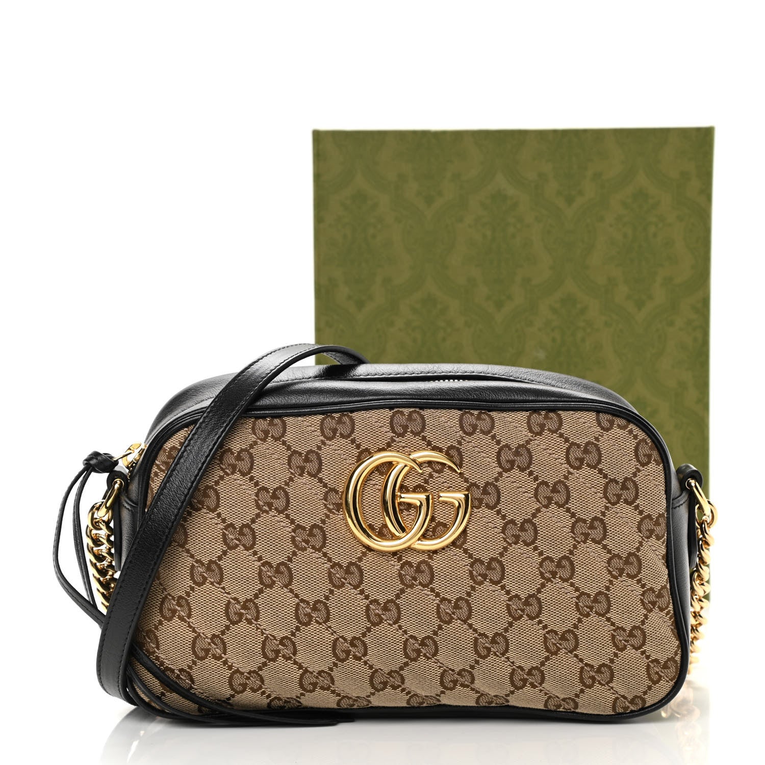 Gucci Monogram Matelasse Diagonal Small GG Marmont Chain Shoulder Bag Beige Black 14 of 14