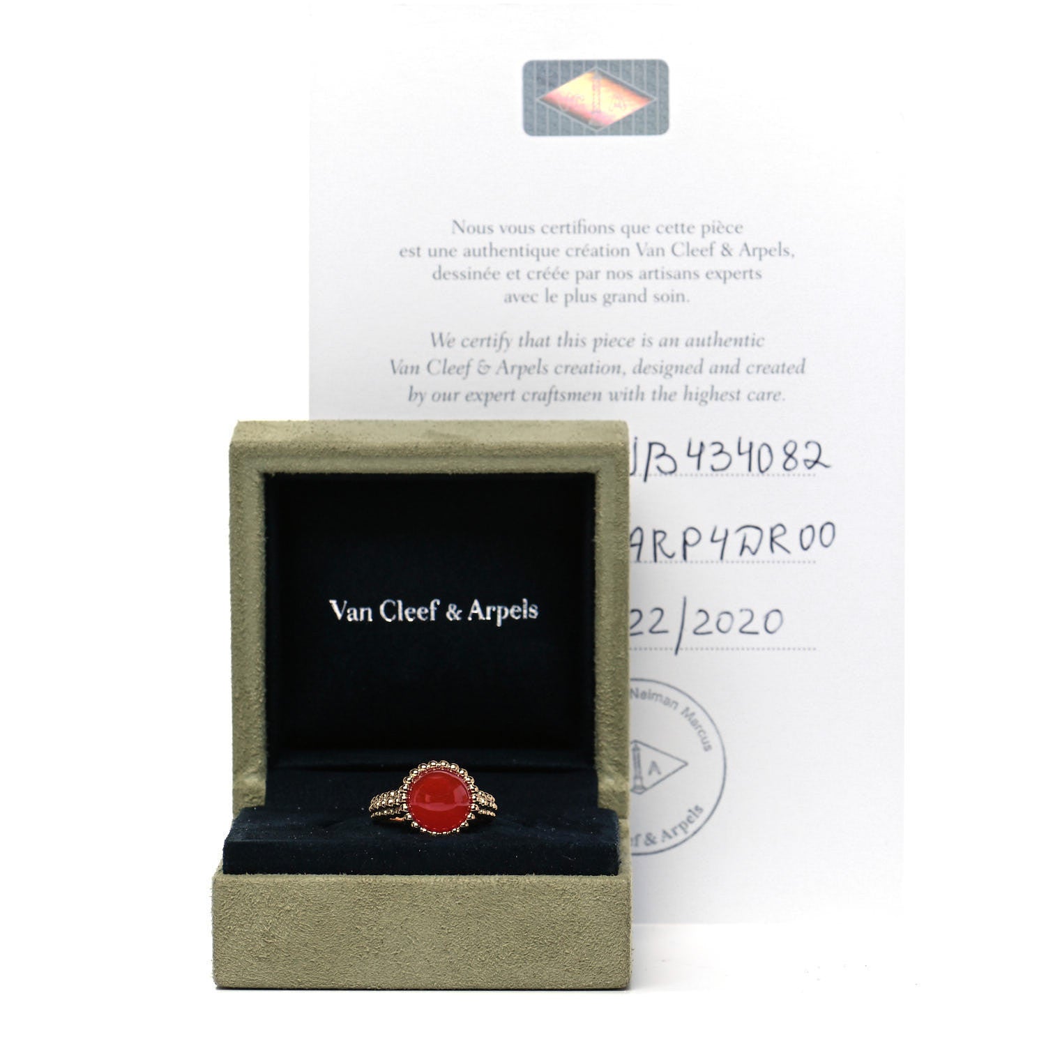 Van Cleef & Arpels 18K Rose Gold Carnelian Perlee Couleurs Ring 50 5.25 5 of 5