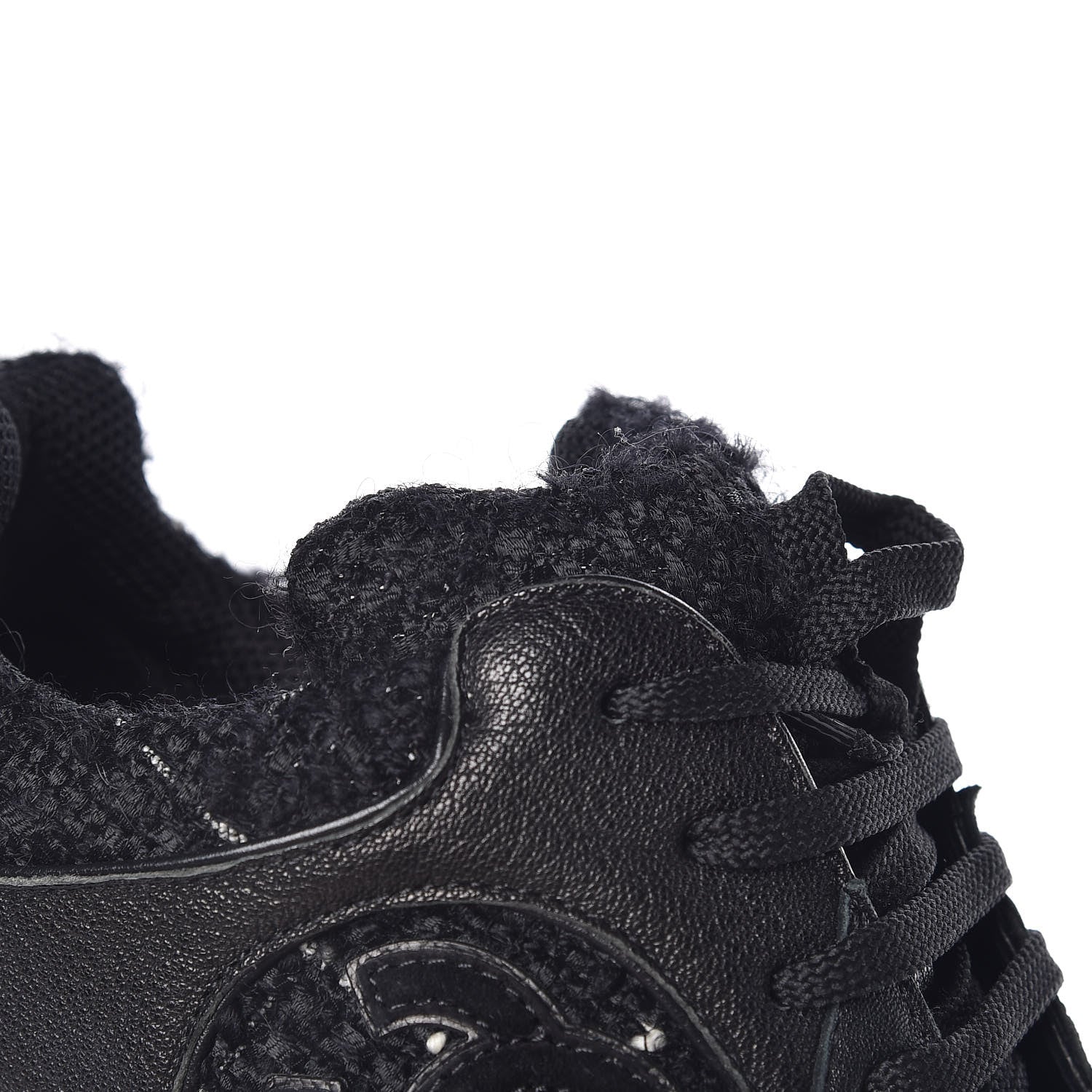 Chanel Tweed Suede Goatskin CC Sneakers 38 Black White 11 of 16