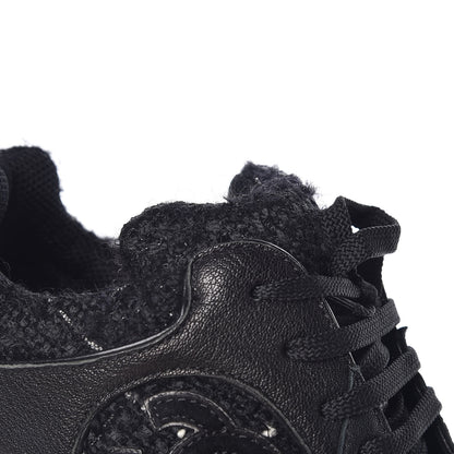 Chanel Tweed Suede Goatskin CC Sneakers 38 Black White 11 of 16