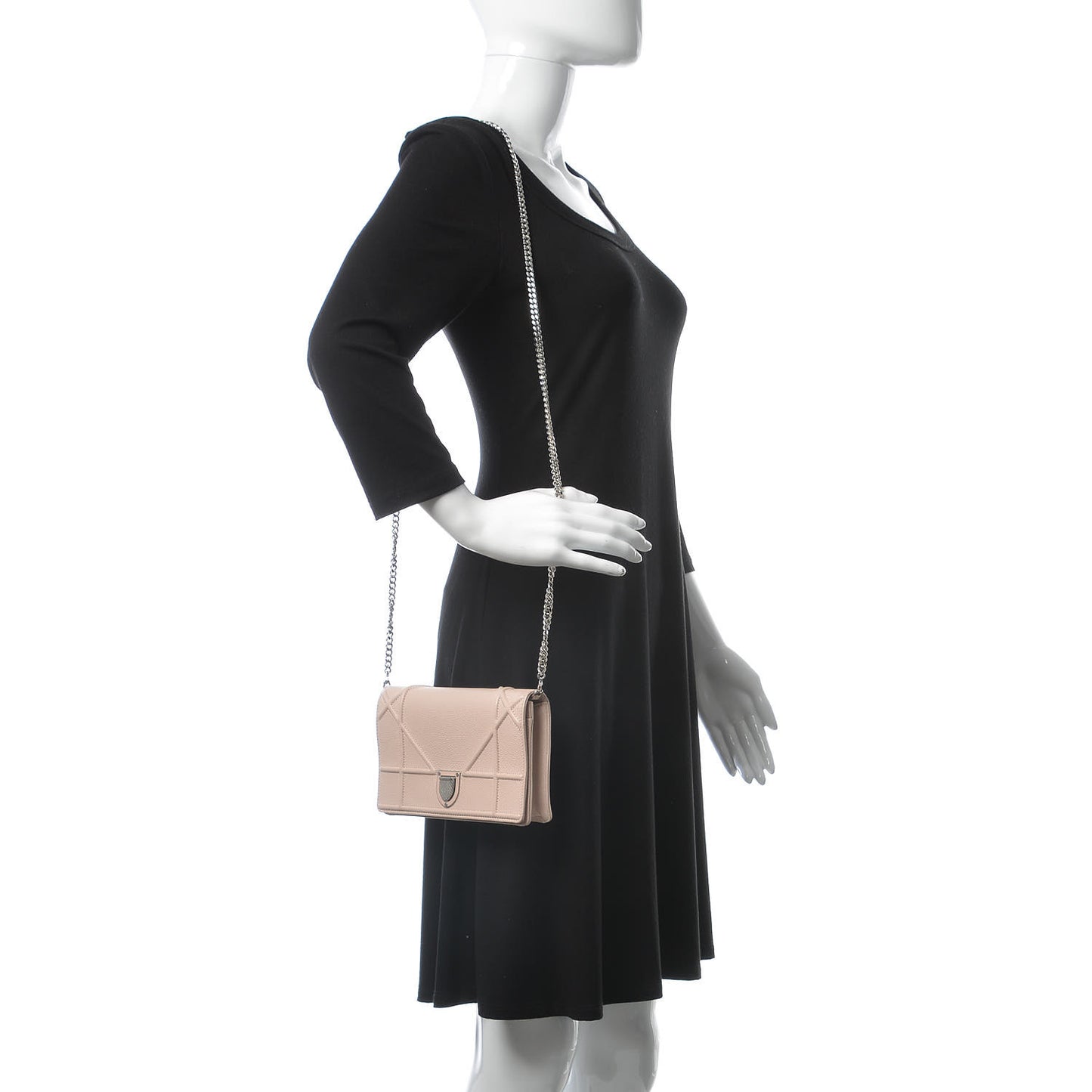 Grained Calfskin Diorama Wallet on Chain Pouch Nude