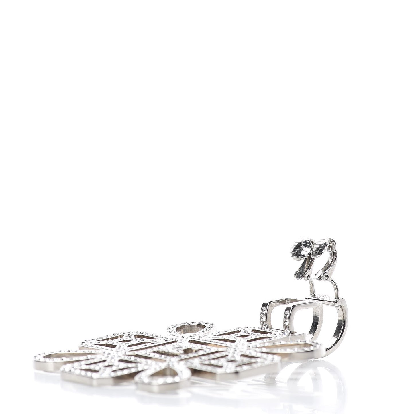 Crystal CC Drop Single Clip On Earring Silver