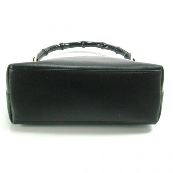 Leather Peggy Bamboo Handle Hobo Black