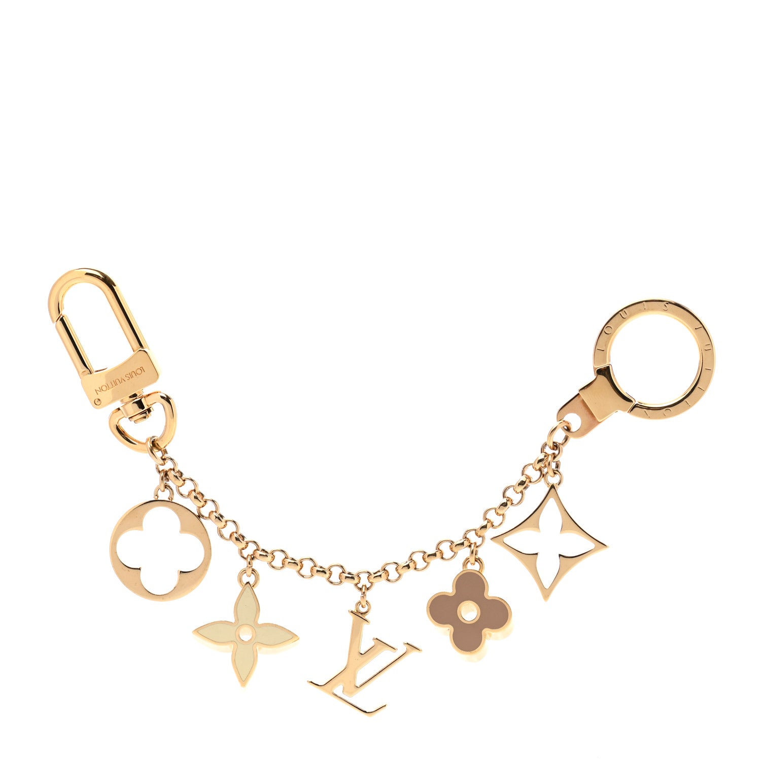 Louis Vuitton Brass Enamel Fleur De Monogram Bag Charm Chain Gold 1 of 5