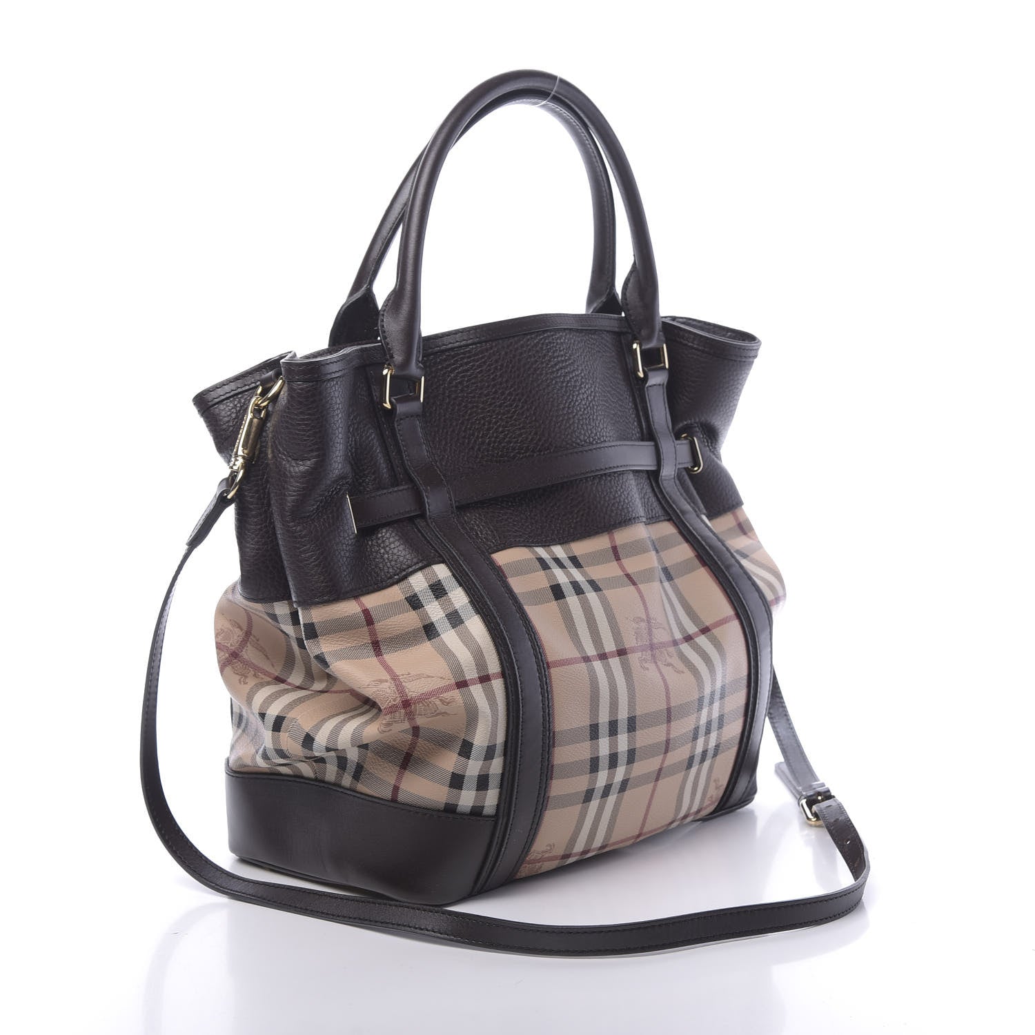 Burberry Grained Calfskin Haymarket Check Medium Golderton Tote Chocolate 4 of 12