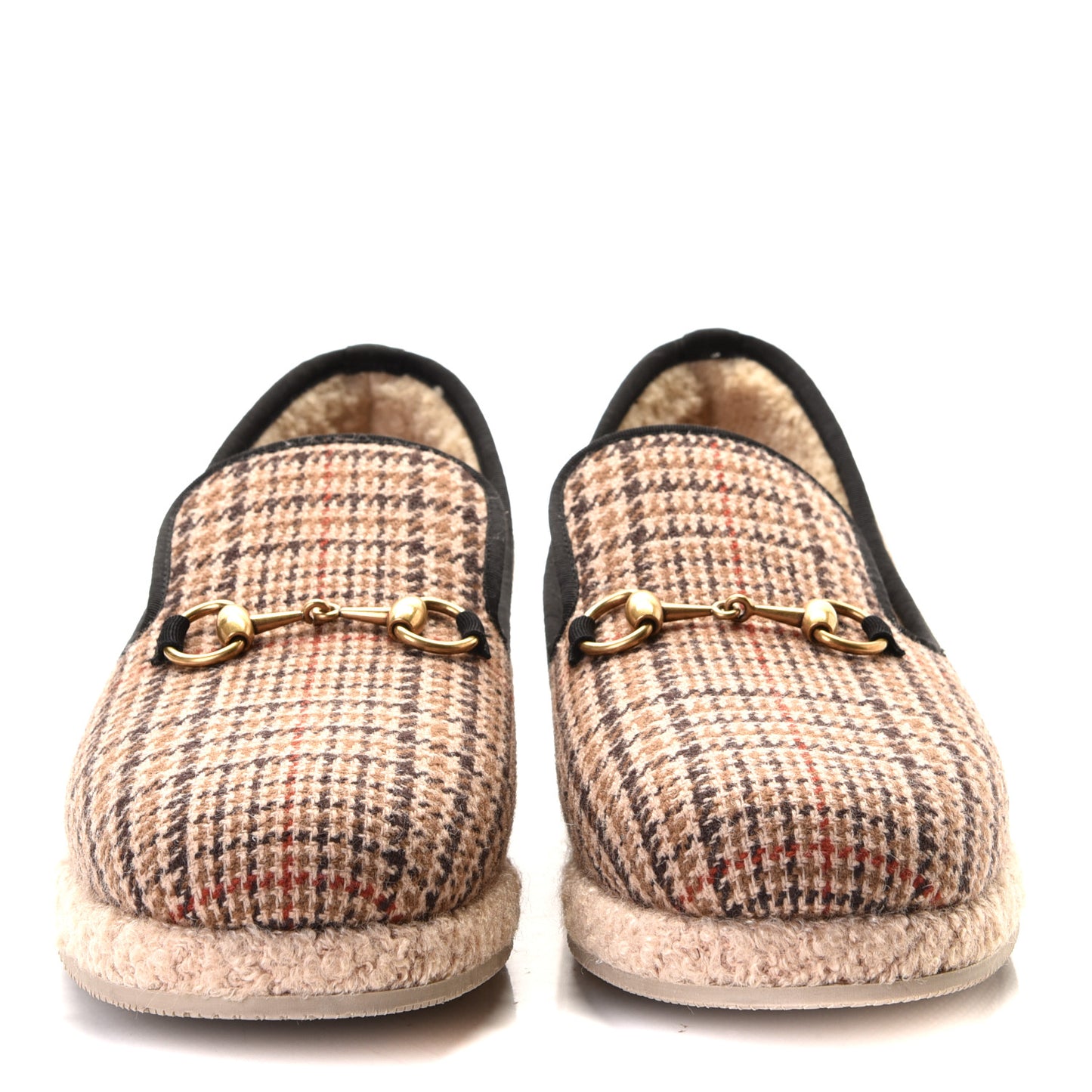 Wool Tweed Plaid Houndstooth Mens Fria Horsebit Loafers 9.5 Mahogany Black