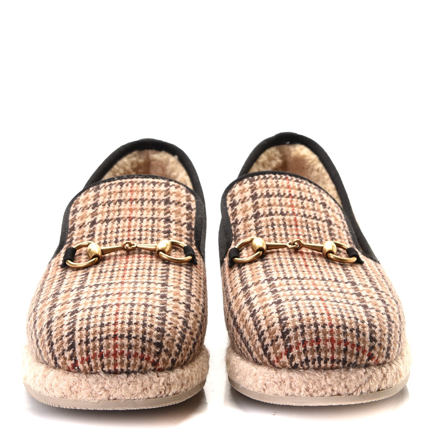 Gucci Wool Tweed Plaid Houndstooth Mens Fria Horsebit Loafers 9.5 Mahogany Black 5 of 9
