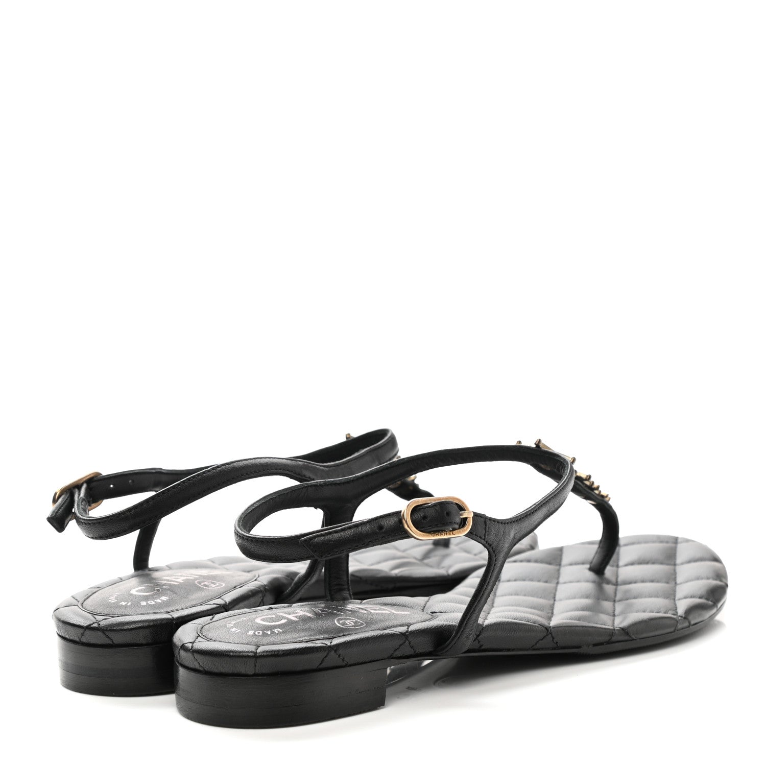Chanel Calfskin Paris Dallas Quilted Star CC Thong Sandals 37 Black 4 of 8