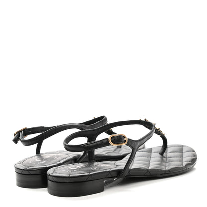 Chanel Calfskin Paris Dallas Quilted Star CC Thong Sandals 37 Black 4 of 8