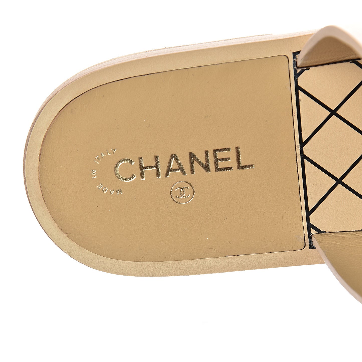 Calfskin Chain CC Logo Toe Ring Sandals 36 Beige