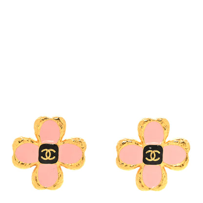 Chanel Resin Metal Glass CC Clover Earrings Gold Black Pink 1 of 6