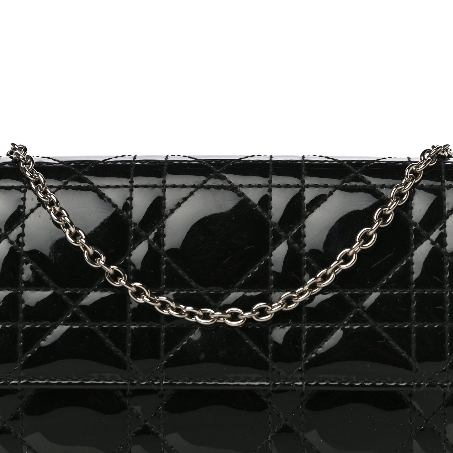 Patent Cannage Lady Dior Rendezvous Wallet On Chain Black