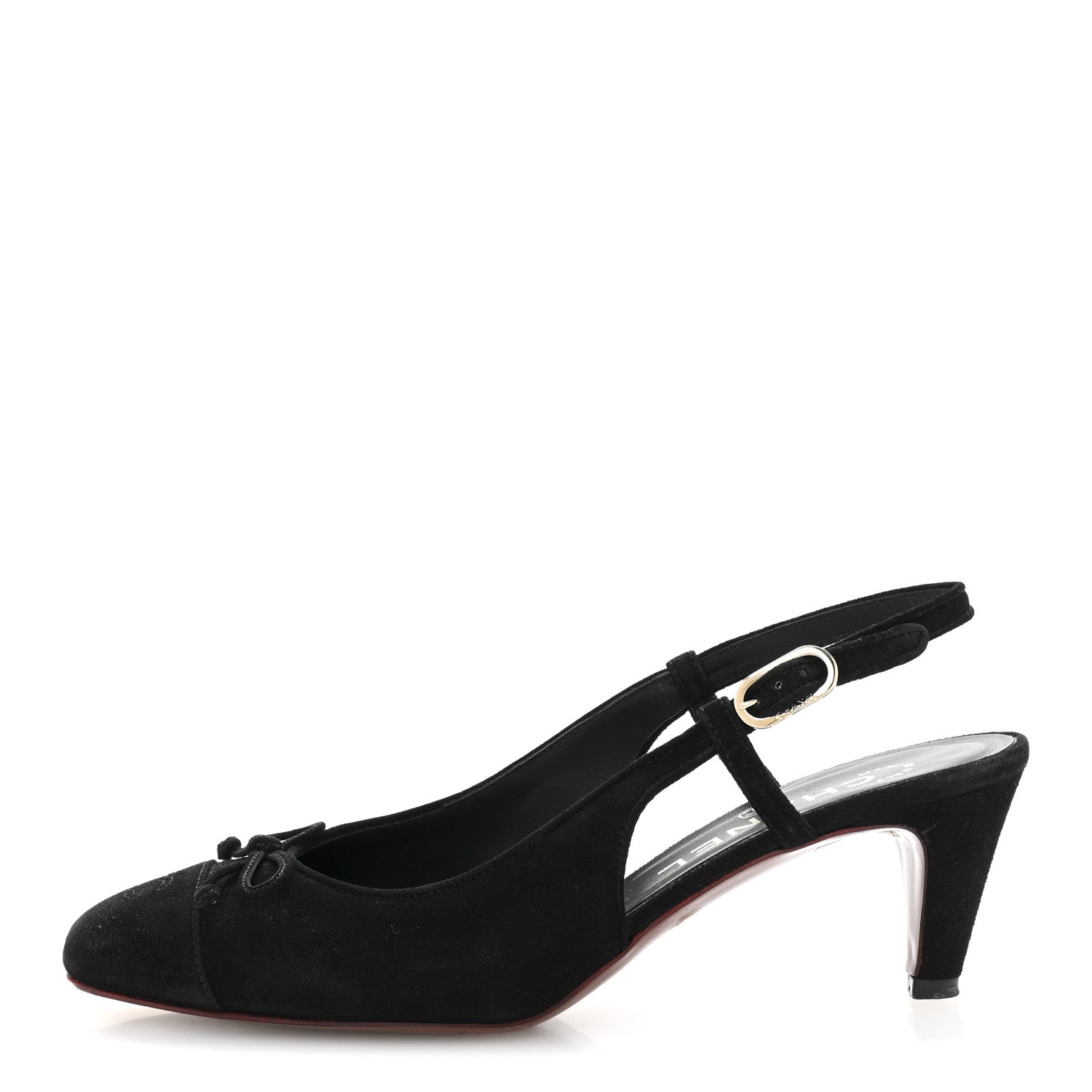靴 Vintage Chanel Black Suede Heels 36 1/2 Chanel Suede Cap Toe CC Slingback Pumps 36 Black 1726405