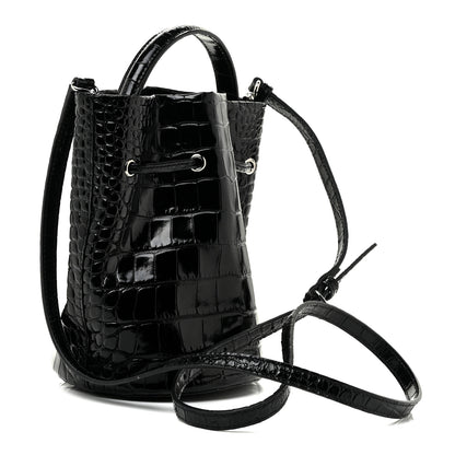 Balenciaga Shiny Calfskin Logo Crocodile Embossed XS Everyday Bucket Bag Black 3 of 15