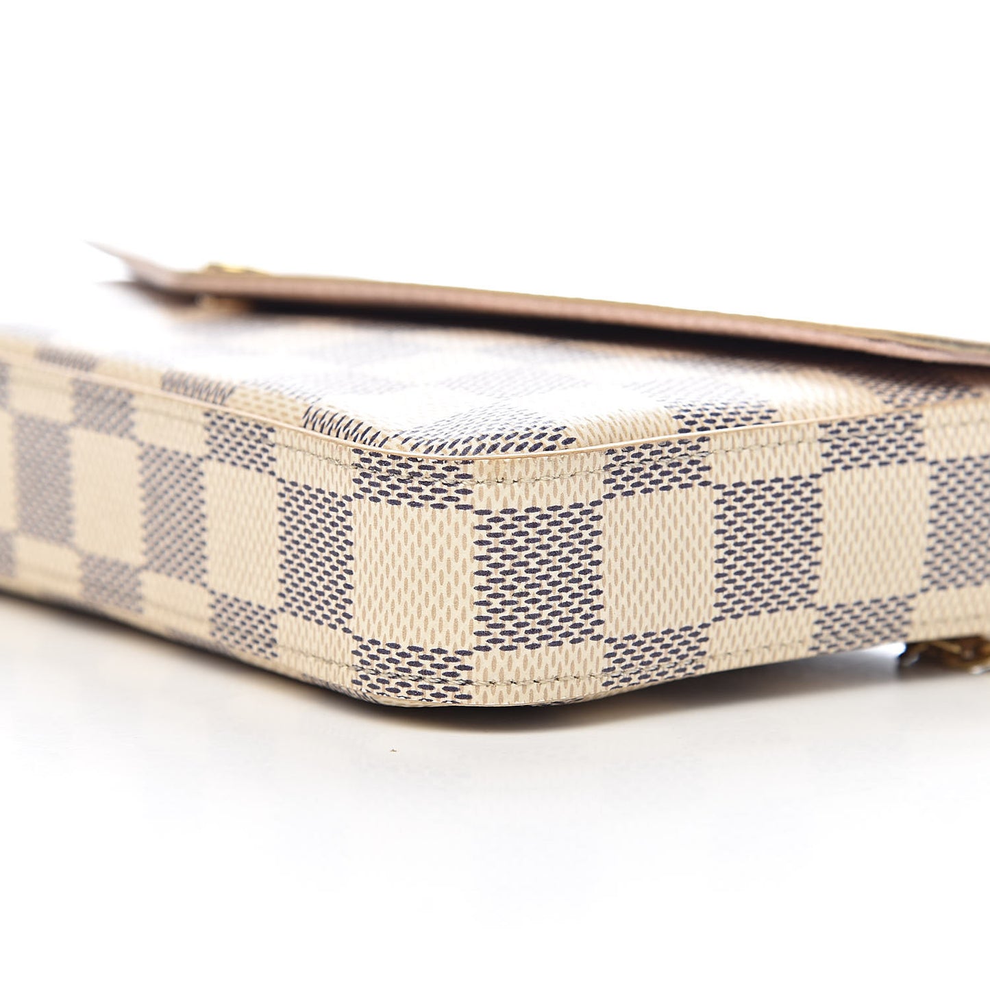 Damier Azur Pochette Felicie Chain Wallet Rose Ballerine