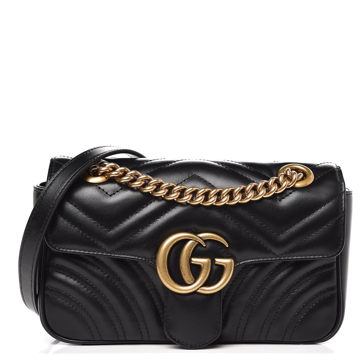 Calfskin Matelasse Mini GG Marmont Shoulder Bag Black