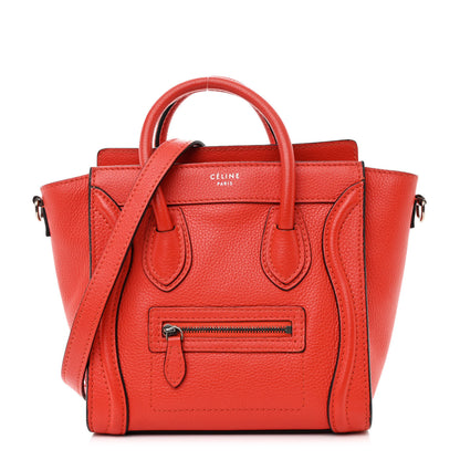 Celine Drummed Calfskin Nano Luggage Vermillion 1 of 15