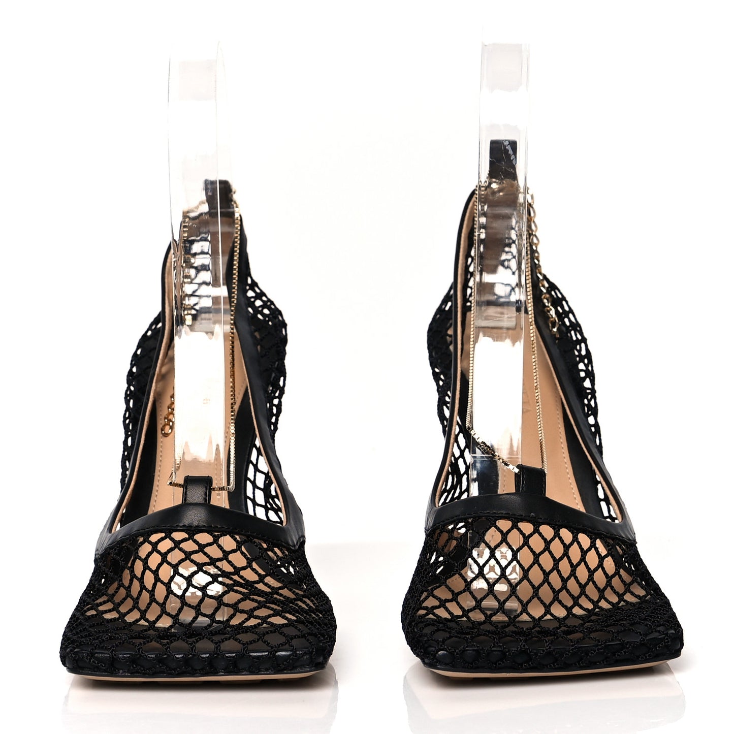 Mesh Calfskin Chain Stretch Pumps 36.5 Black