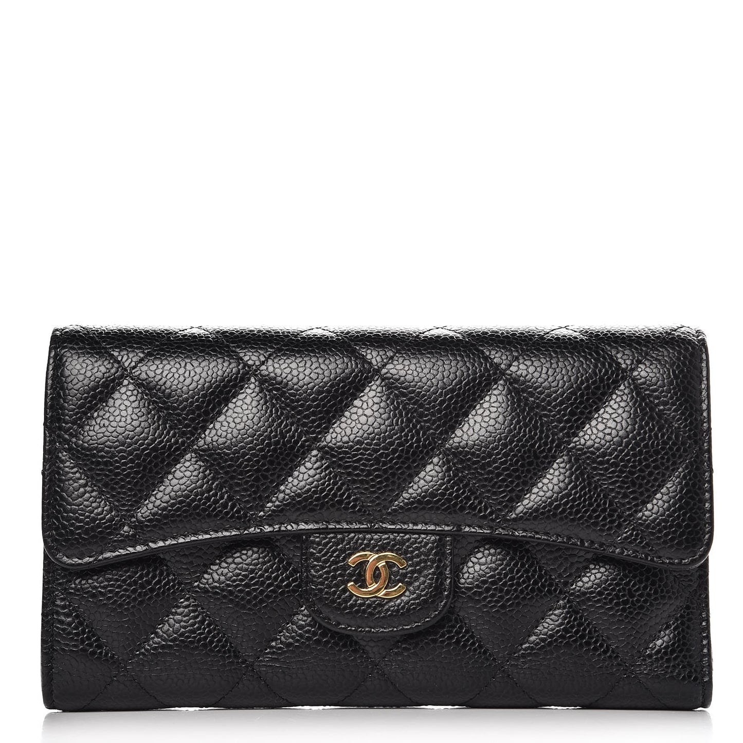 Caviar Quilted Large Flap Wallet Black