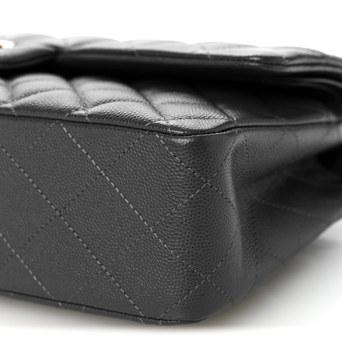 Caviar Quilted Medium Double Flap Dark Grey