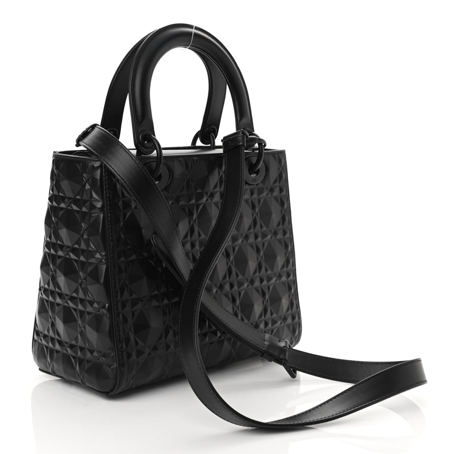 Christian Dior Calfskin Cannage Diamond Cannage Medium Lady Dior Black 3 of 10