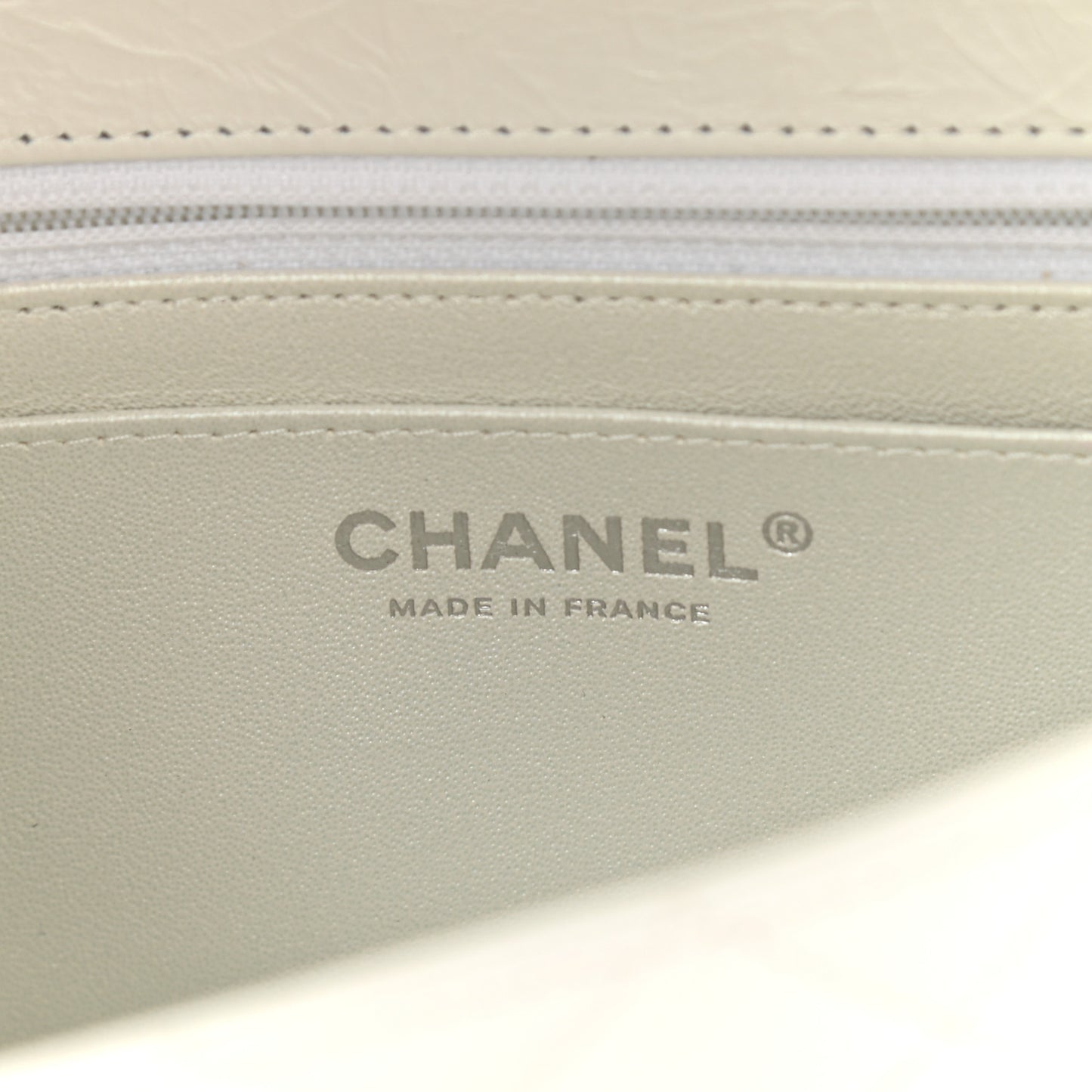 Iridescent Crumpled Calfskin Quilted Mini Rectangular Flap White
