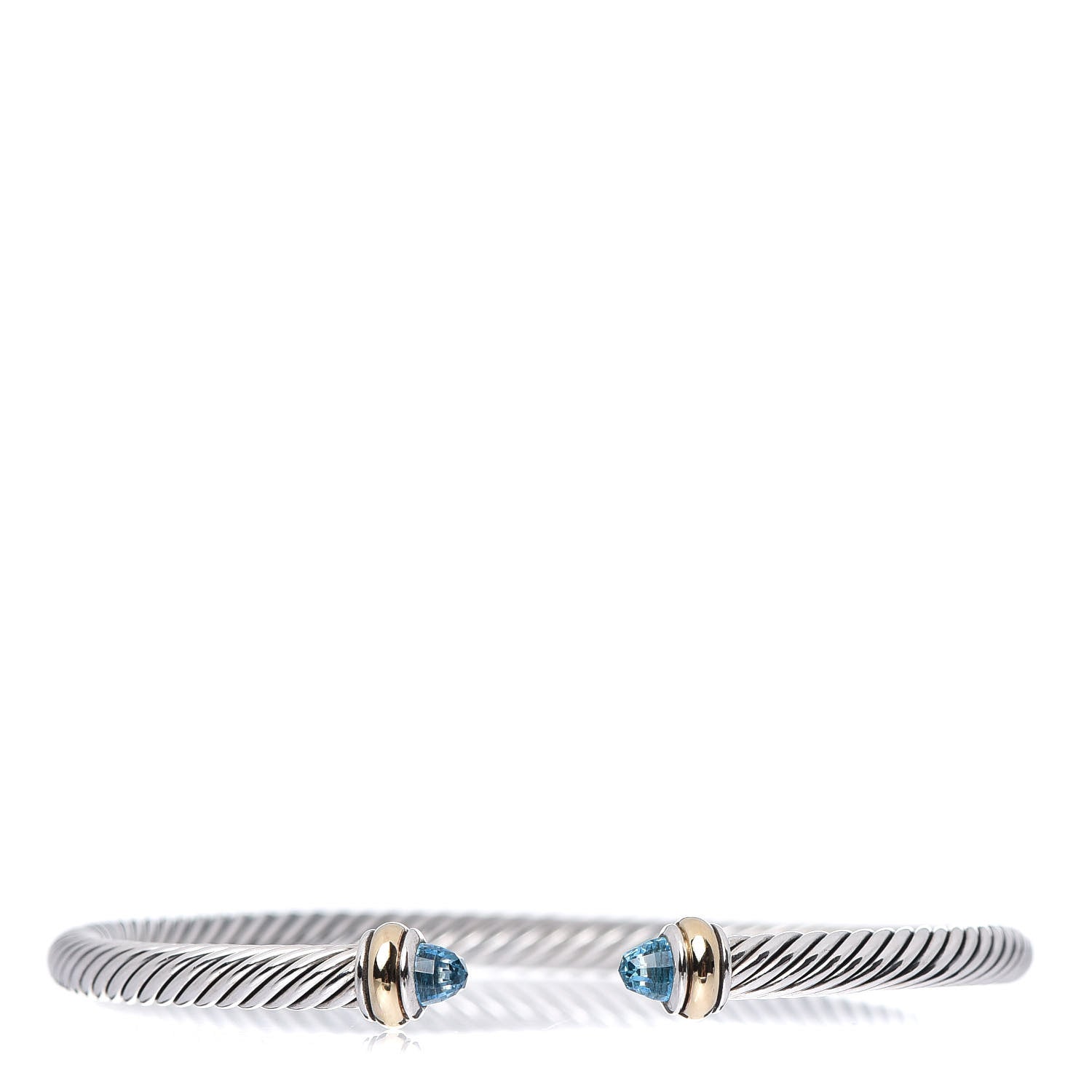 David Yurman Sterling Silver 18K Yellow Gold Blue Topaz 4mm Cable Classics Bracelet 1 of 4