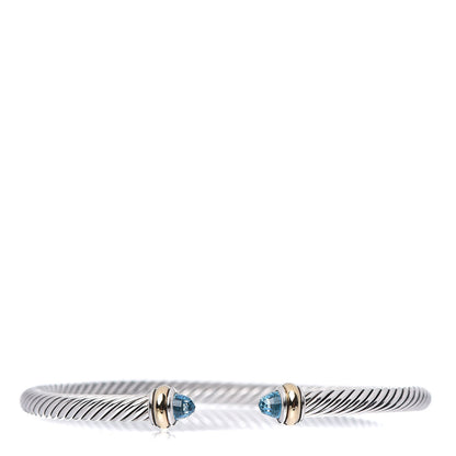 David Yurman Sterling Silver 18K Yellow Gold Blue Topaz 4mm Cable Classics Bracelet 1 of 4