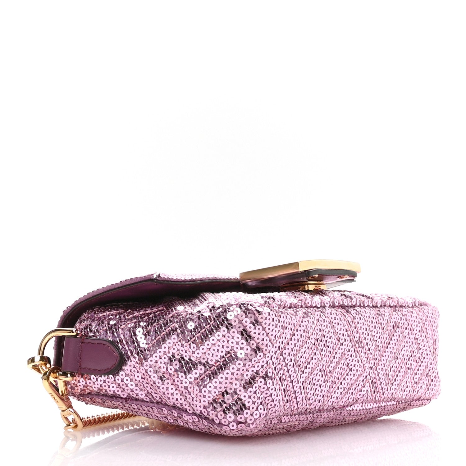 Fendi Ricamo Sequin Paillettes Vitello Grace FF Mini Baguette Rosa 4 of 10