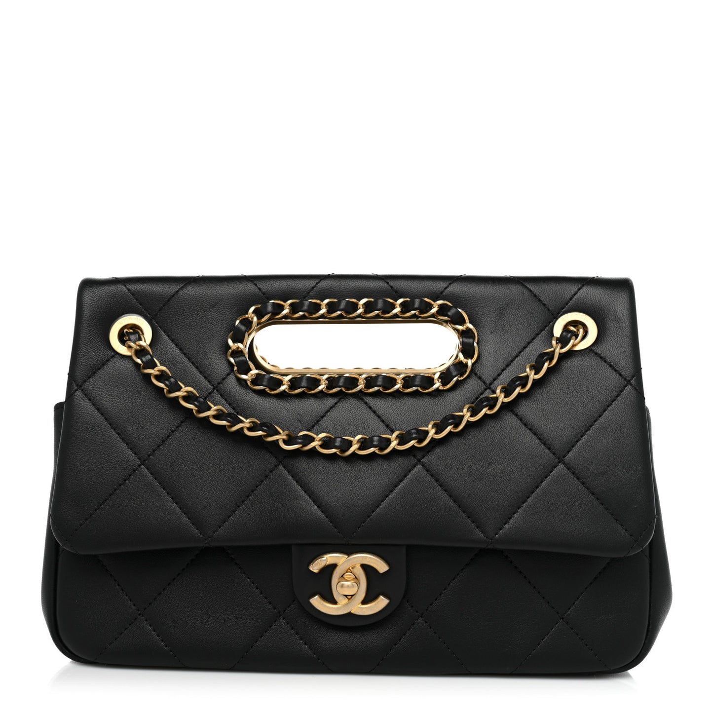 Lambskin Small A Real Catch Flap Bag Black