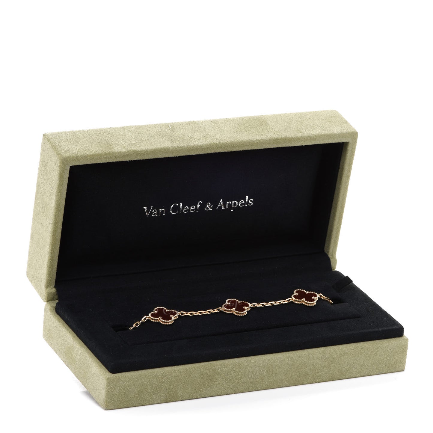 18K Yellow Gold Carnelian 5 Motifs Vintage Alhambra Bracelet