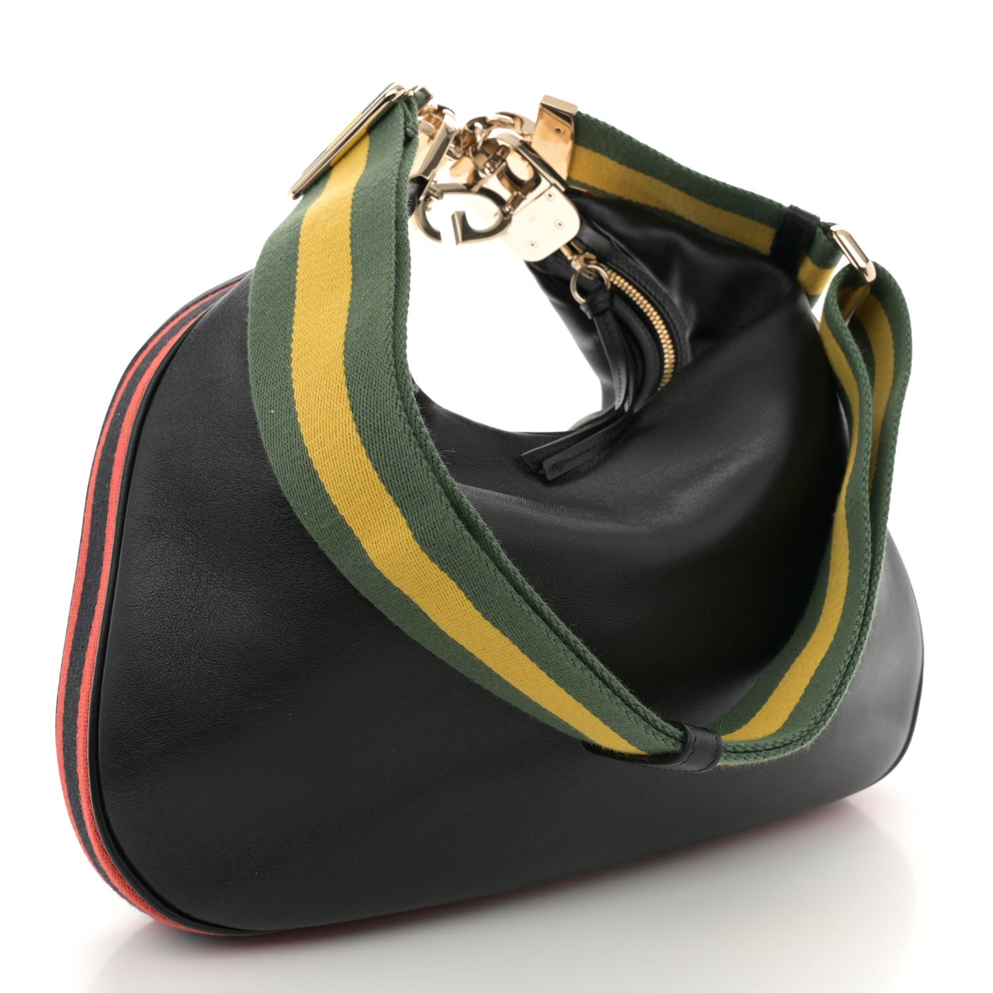 Aria Calfskin Web Large Attache Shoulder Bag Black