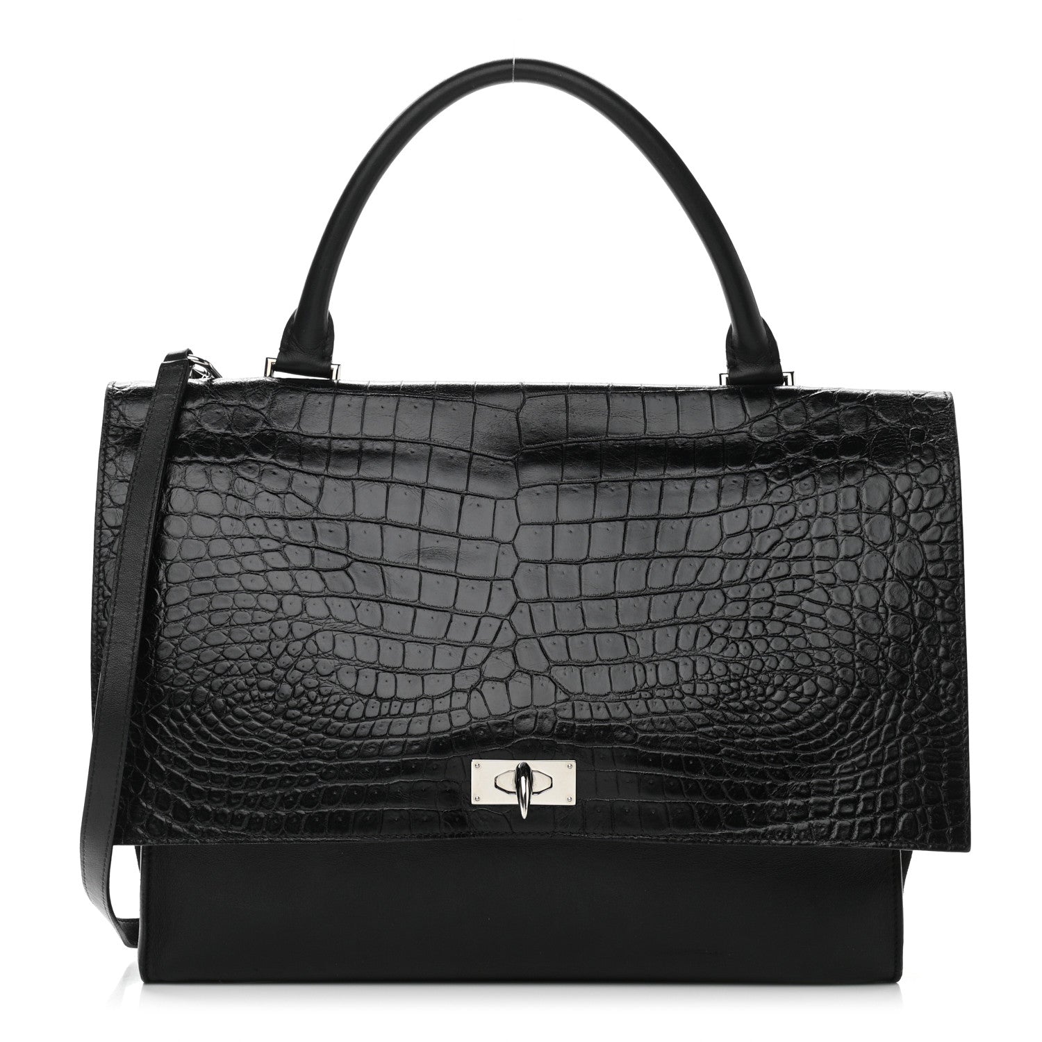Givenchy Calfskin Crocodile Embossed Medium Shark Lock Satchel Black 1 of 11