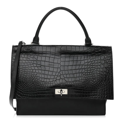 Givenchy Calfskin Crocodile Embossed Medium Shark Lock Satchel Black 1 of 11